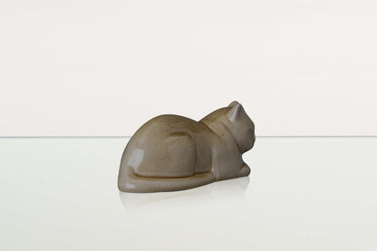 Mini Laying Cat Cremation Urn - Dark Sand | Ceramic Pet Urn - Pulvis Art Urns