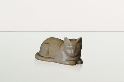 Mini Laying Cat Cremation Urn - Dark Sand | Ceramic Pet Urn - Pulvis Art Urns