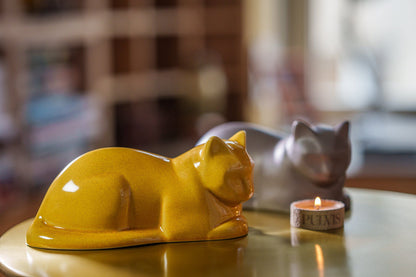 Mini Laying Cat Cremation Urn - Grey Matte | Ceramic Pet Urn - Pulvis Art Urns