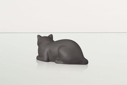 Mini Laying Cat Cremation Urn - Grey Matte | Ceramic Pet Urn - Pulvis Art Urns