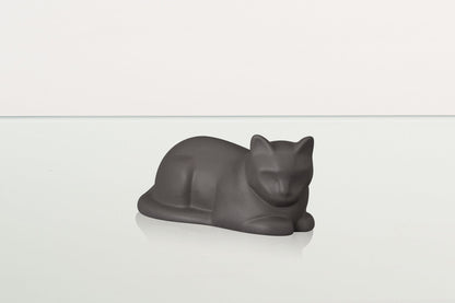 Mini Laying Cat Cremation Urn - Grey Matte | Ceramic Pet Urn - Pulvis Art Urns