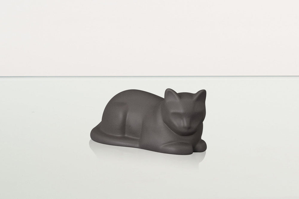 Pulvis Art Urns Pet Urn Mini Laying Cat Cremation Urn - Grey Matte | Ceramic Pet Urn