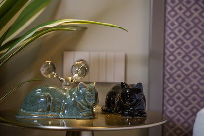 Mini Laying Cat Cremation Urn - Lamp Black | Ceramic Pet Urn - Pulvis Art Urns