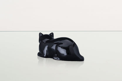 Mini Laying Cat Cremation Urn - Lamp Black | Ceramic Pet Urn - Pulvis Art Urns