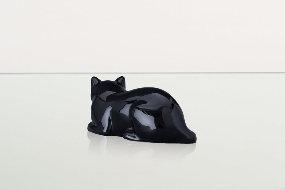Pulvis Art Urns Pet Urn Mini Laying Cat Cremation Urn - Lamp Black | Ceramic Pet Urn