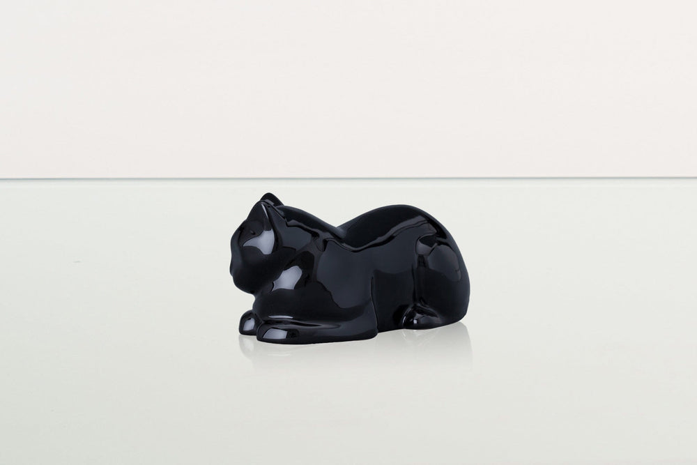 Pulvis Art Urns Pet Urn Mini Laying Cat Cremation Urn - Lamp Black | Ceramic Pet Urn