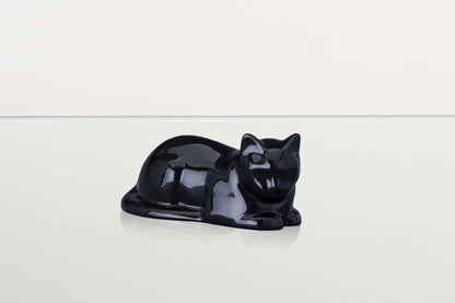 Mini Laying Cat Cremation Urn - Lamp Black | Ceramic Pet Urn - Pulvis Art Urns