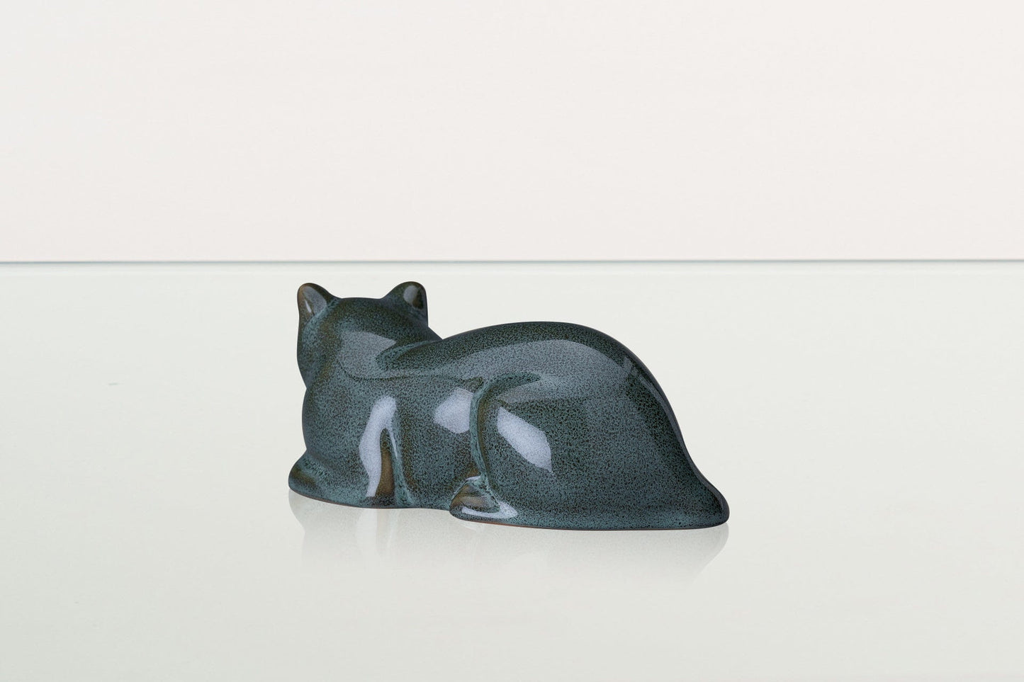 
                  
                    Pulvis Art Urns Pet Urn Mini Laying Cat Cremation Urn - Oily Green Melange | Ceramic Pet Urn
                  
                