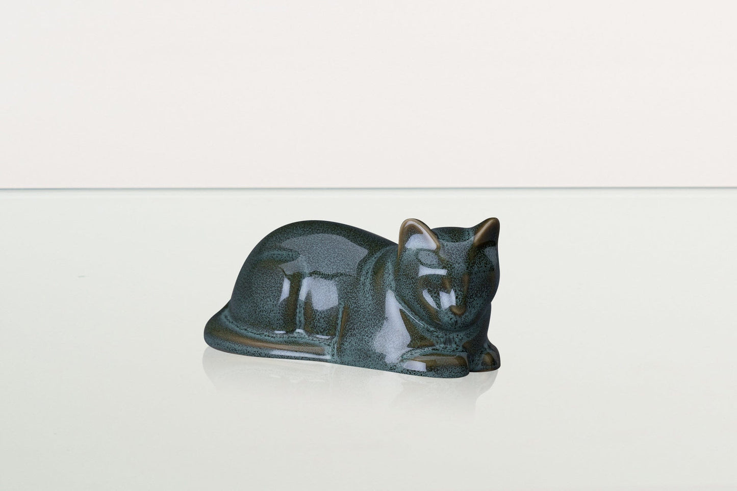 Pulvis Art Urns Pet Urn Mini Laying Cat Cremation Urn - Oily Green Melange | Ceramic Pet Urn