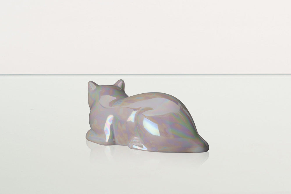 Pulvis Art Urns Pet Urn Mini Laying Cat Cremation Urn - Pearly White | Ceramic