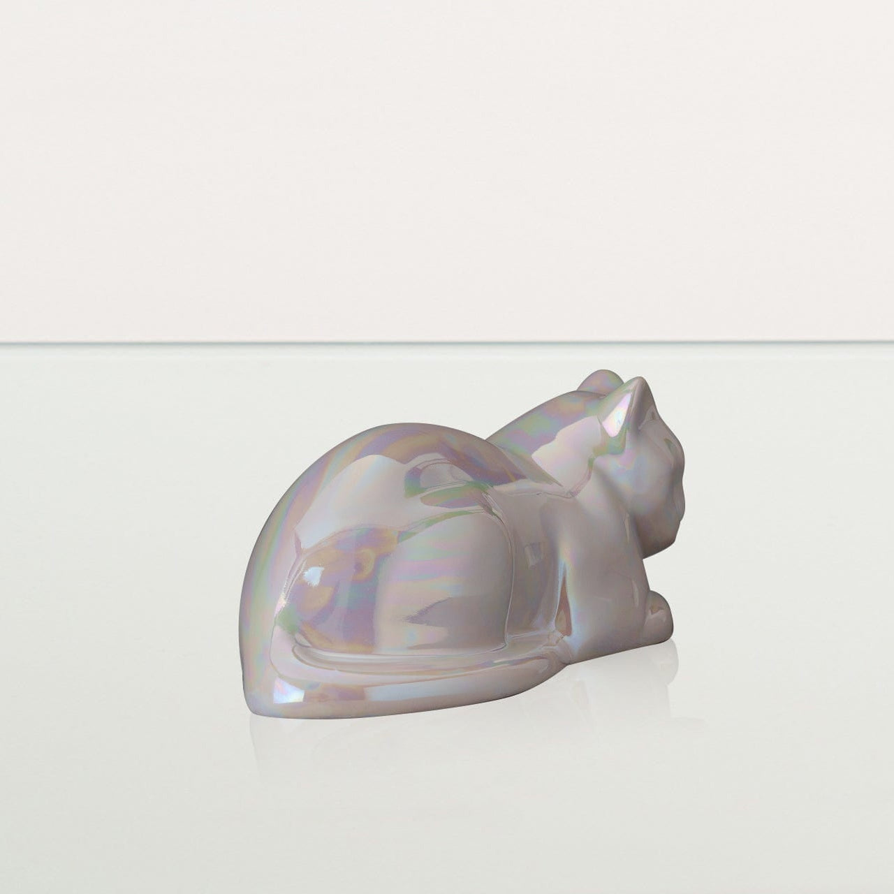 Mini Laying Cat Cremation Urn - Pearly White | Ceramic - Pulvis Art Urns