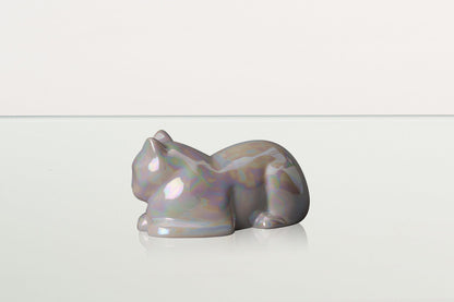 Mini Laying Cat Cremation Urn - Pearly White | Ceramic - Pulvis Art Urns