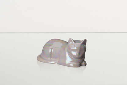 Mini Laying Cat Cremation Urn - Pearly White | Ceramic - Pulvis Art Urns