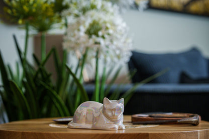 Mini Laying Cat Cremation Urn - Pearly White | Ceramic - Pulvis Art Urns