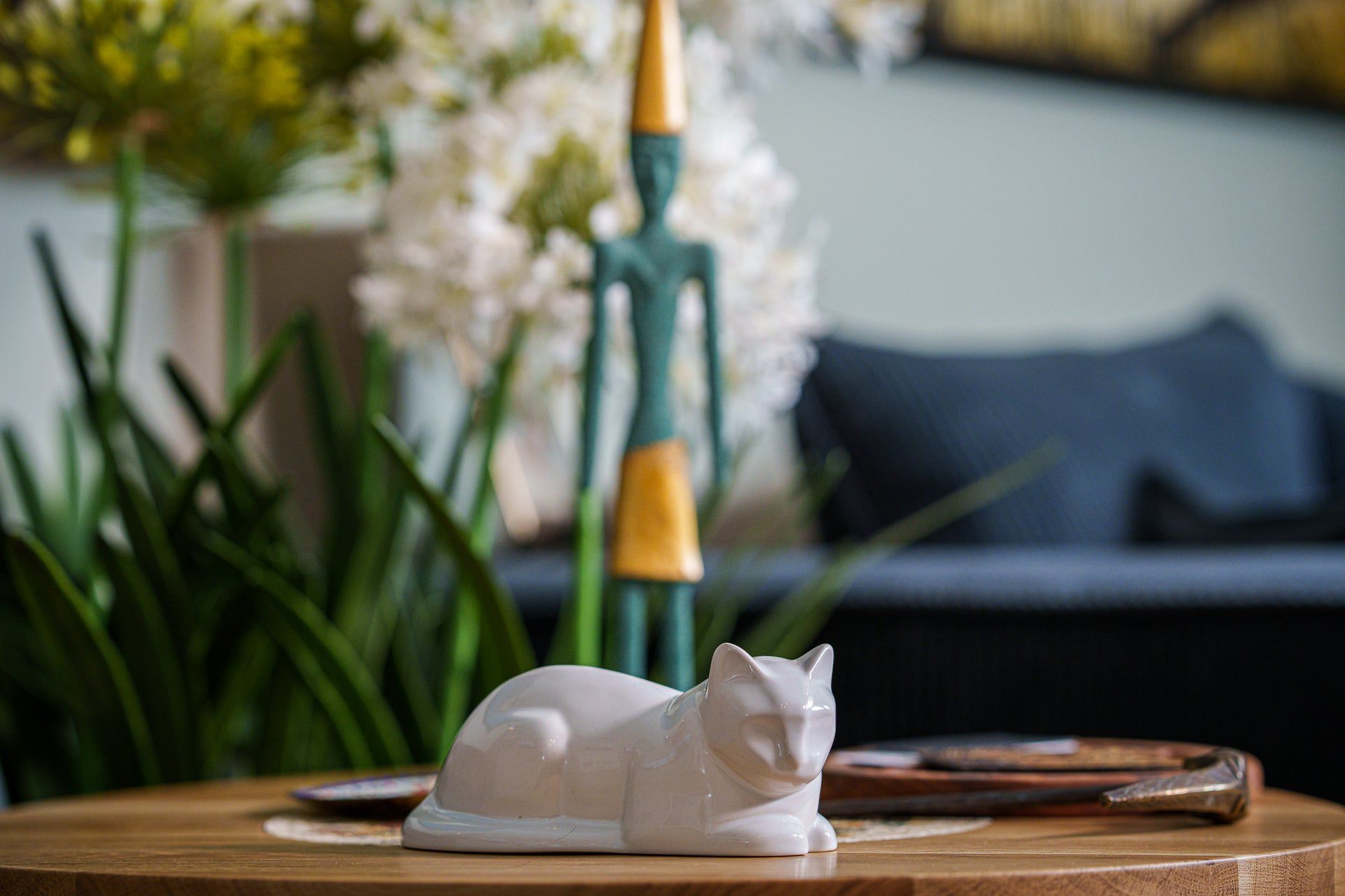 Mini Laying Cat Cremation Urn - White | Ceramic Pet Urn - Pulvis Art Urns