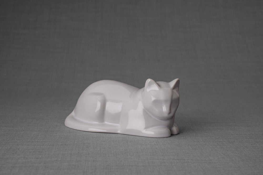 Pulvis Art Urns Pet Urn Mini Laying Cat Cremation Urn - White| Ceramic