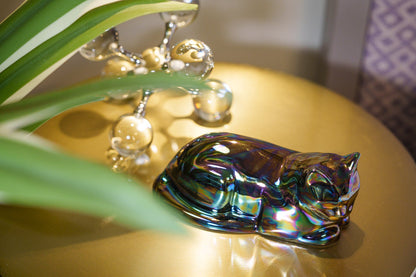 Mini Laying Cat Cremation Urn - Rainbow Black | Ceramic Pet Urn - Pulvis Art Urns