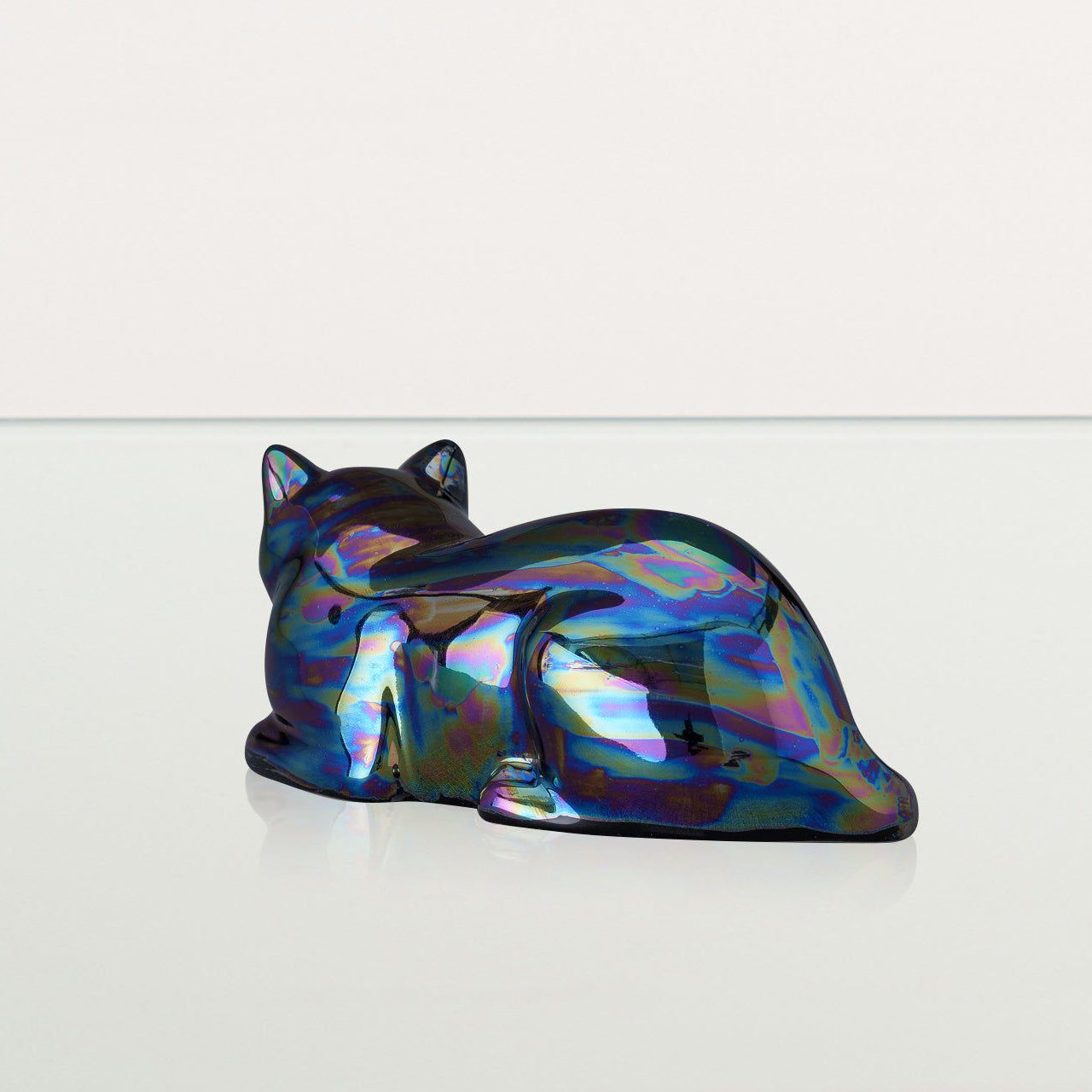 Mini Laying Cat Cremation Urn - Rainbow Black | Ceramic Pet Urn - Pulvis Art Urns