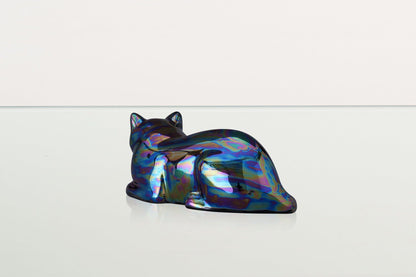 Mini Laying Cat Cremation Urn - Rainbow Black | Ceramic Pet Urn - Pulvis Art Urns