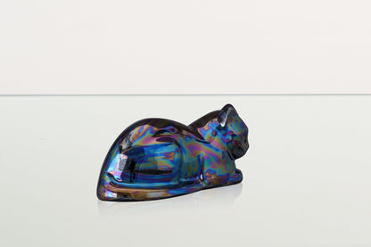 Mini Laying Cat Cremation Urn - Rainbow Black | Ceramic Pet Urn - Pulvis Art Urns