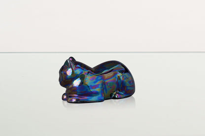 Mini Laying Cat Cremation Urn - Rainbow Black | Ceramic Pet Urn - Pulvis Art Urns