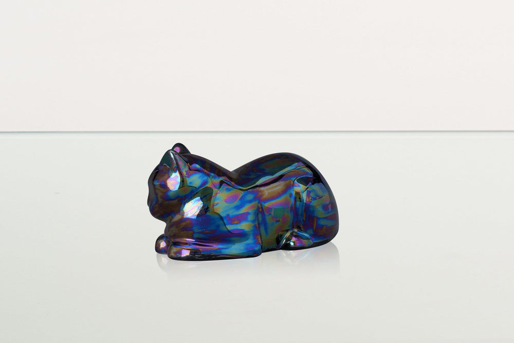 Pulvis Art Urns Pet Urn Mini Laying Cat Cremation Urn - Rainbow Black | Ceramic Pet Urn