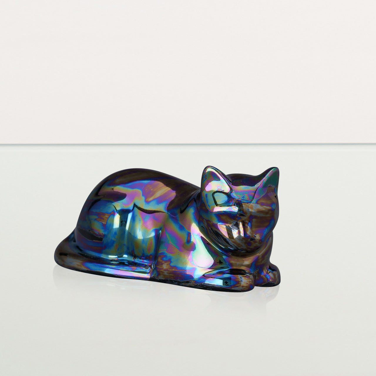 Mini Laying Cat Cremation Urn - Rainbow Black | Ceramic Pet Urn - Pulvis Art Urns