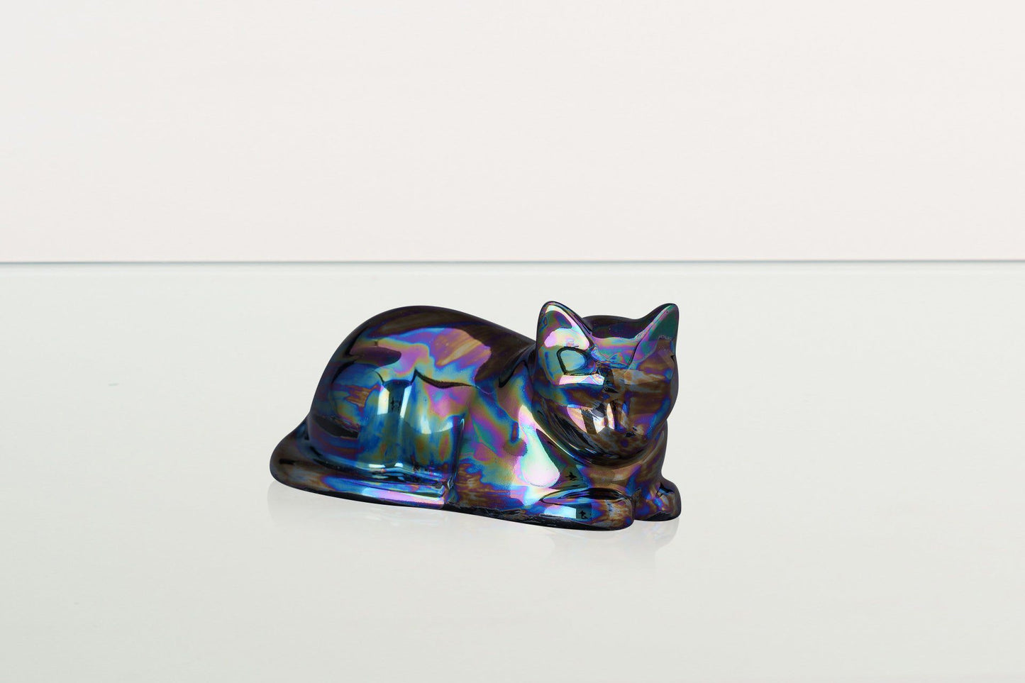 Pulvis Art Urns Pet Urn Mini Laying Cat Cremation Urn - Rainbow Black | Ceramic Pet Urn