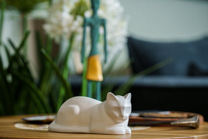 Mini Laying Cat Cremation Urn - White Matte | Ceramic Pet Urn - Pulvis Art Urns