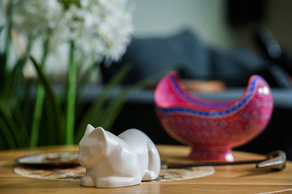 Mini Laying Cat Cremation Urn - White Matte | Ceramic Pet Urn - Pulvis Art Urns