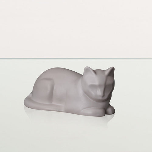 Mini Laying Cat Cremation Urn - White Matte | Ceramic Pet Urn - Pulvis Art Urns