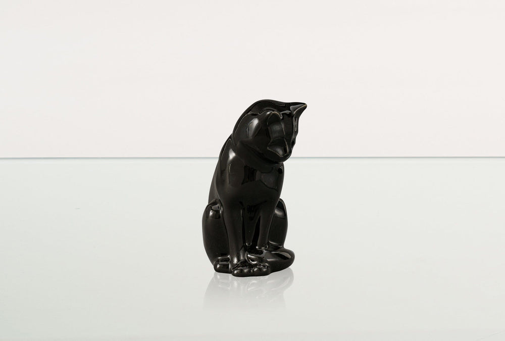 Pulvis Art Urns Pet Urn Mini Pet Urn for Ashes Neko - Lamp Black | Handmade | Ceramic Cat Urn