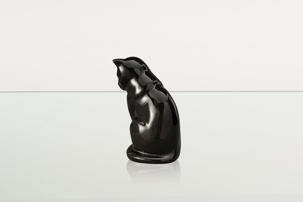 Pulvis Art Urns Pet Urn Mini Pet Urn for Ashes Neko - Lamp Black | Handmade | Ceramic Cat Urn