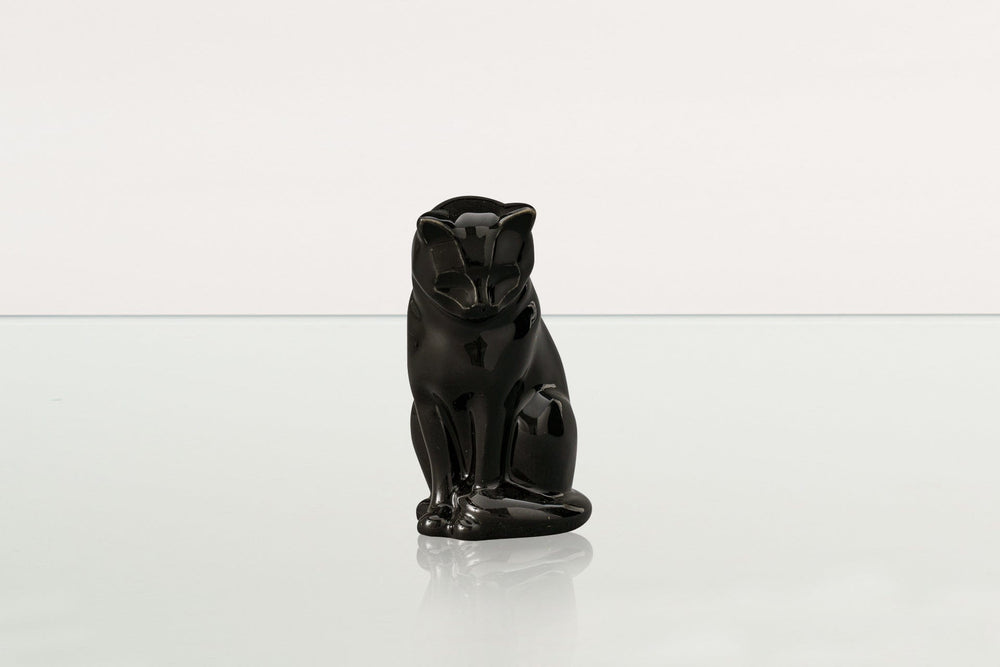 Pulvis Art Urns Pet Urn Mini Pet Urn for Ashes Neko - Lamp Black | Handmade | Ceramic Cat Urn