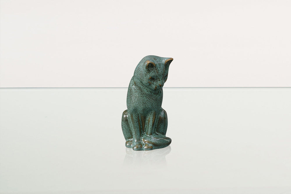 Pulvis Art Urns Pet Urn Mini Pet Urn for Ashes Neko - Oily Green Melange | Ceramic Cat Urn