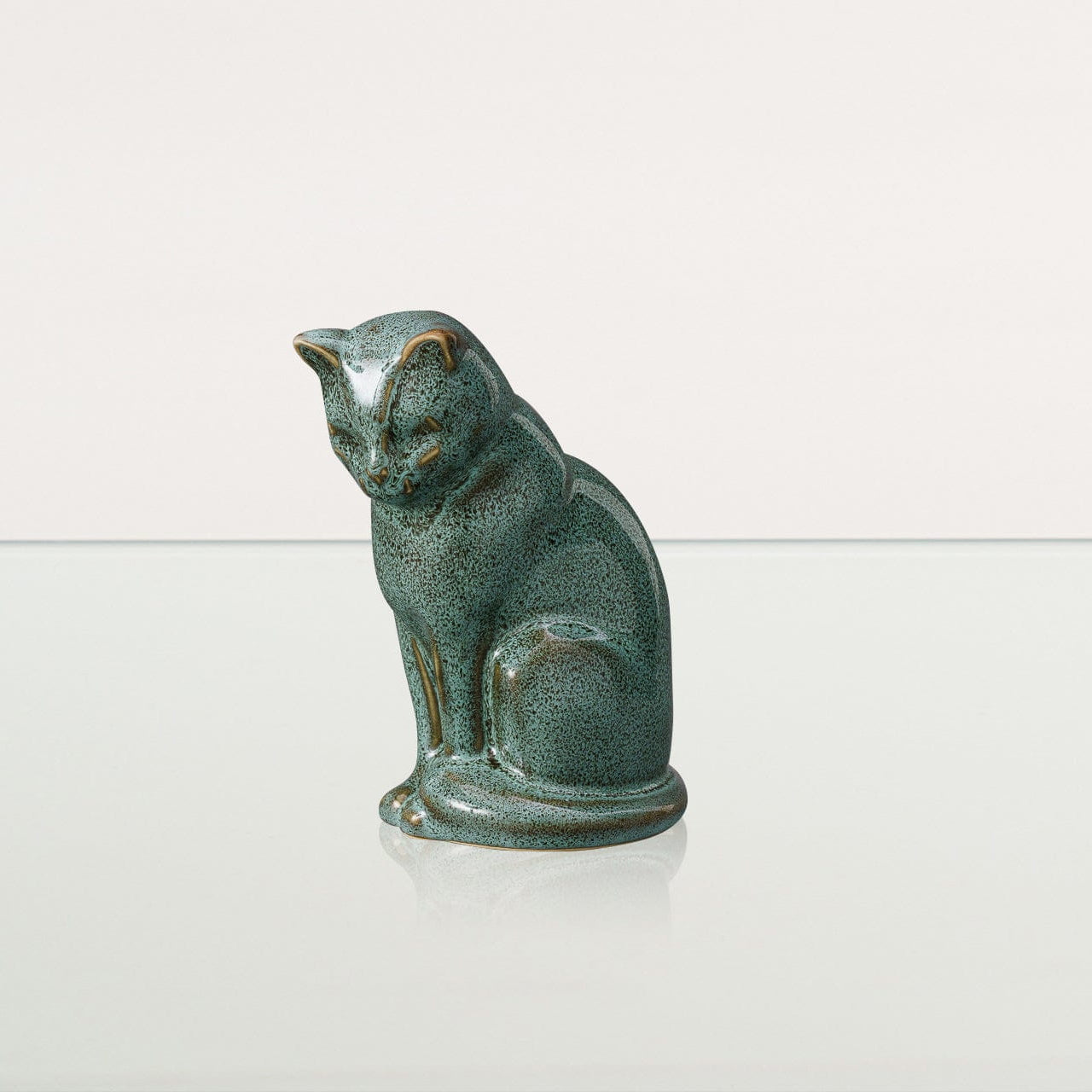 Mini Pet Urn for Ashes Neko - Oily Green Melange | Ceramic Cat Urn