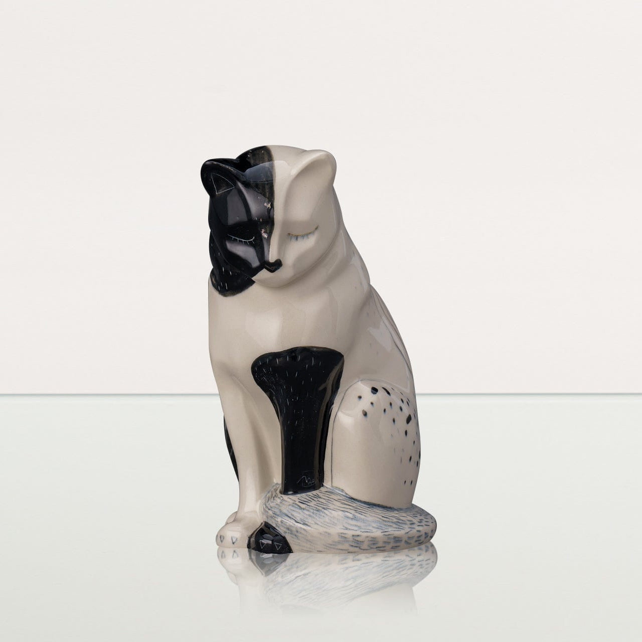 Neko Hand Decorated Pet Urn "Tuxedo" - Ceramic | Handmade Pet Urn - Pulvis Art Urns
