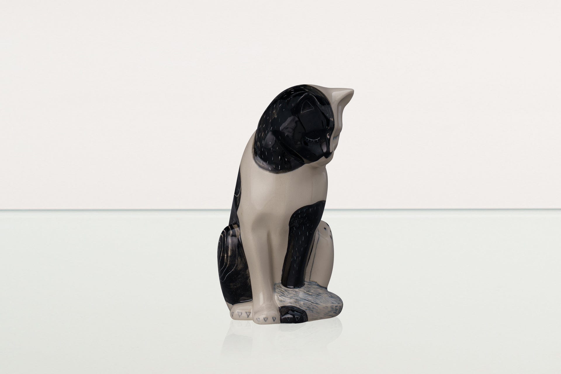 Neko Hand Decorated Pet Urn "Tuxedo" - Ceramic | Handmade Pet Urn - Pulvis Art Urns