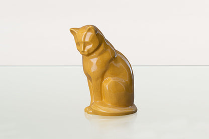 Neko Pet Urn for Ashes - Amber Yellow | Ceramic | Handmade Cat Urn - Pulvis Art Urns