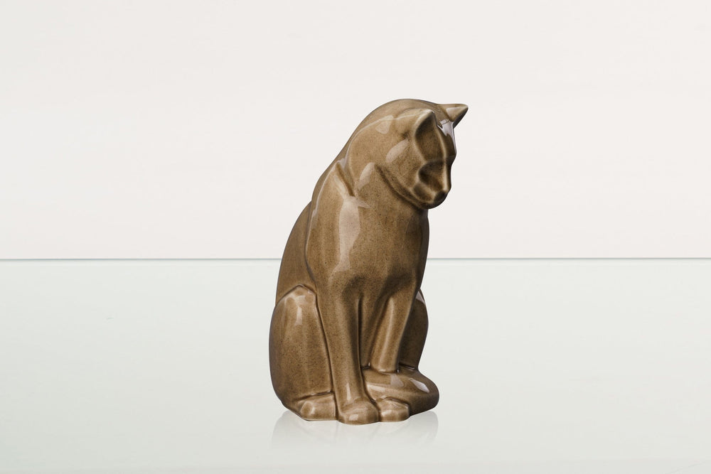 Pulvis Art Urns Pet Urn Neko Pet Urn for Ashes - Beige Grey | Ceramic | Handmade Cat Urn