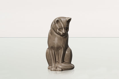 Neko Pet Urn for Ashes - Beige Grey | Ceramic | Handmade Cat Urn - Pulvis Art Urns