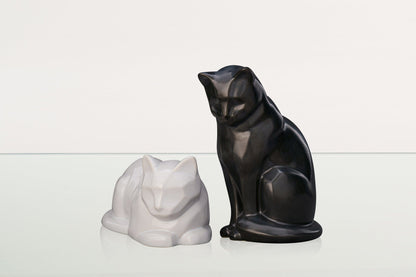 Neko Pet Urn for Ashes - Dark Matte | Ceramic | Handmade Cat Urn - Pulvis Art Urns