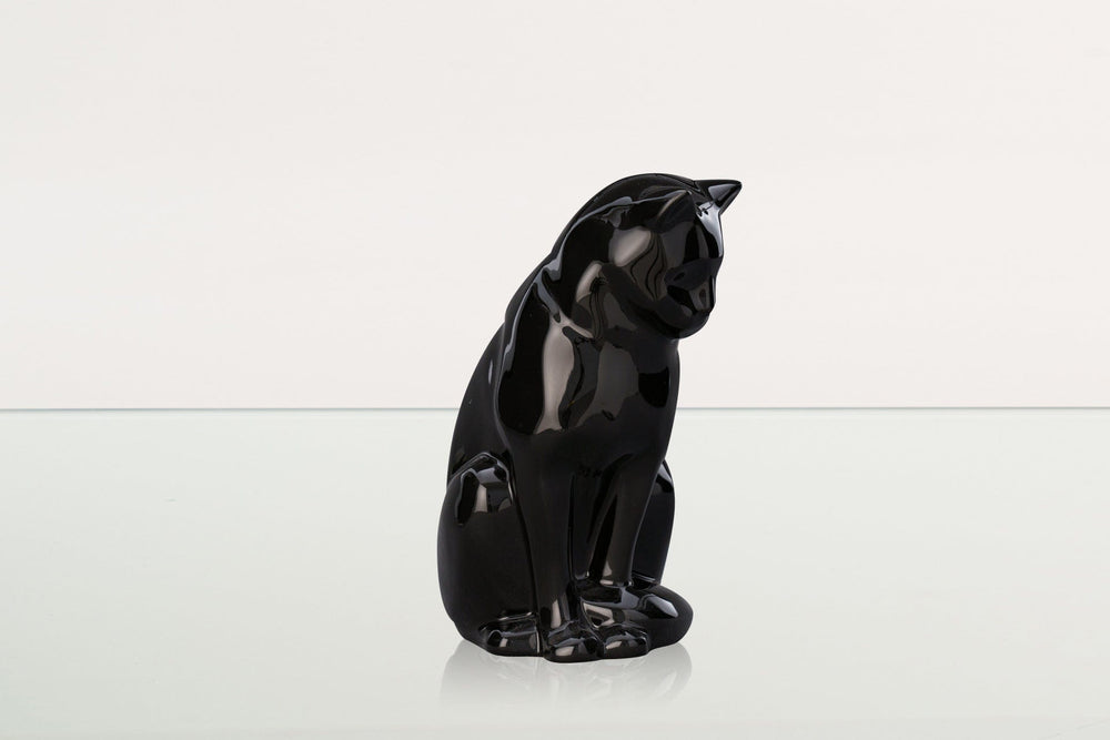 Pulvis Art Urns Pet Urn Neko Pet Urn for Ashes - Lamp Black | Ceramic | Handmade Cat Urn