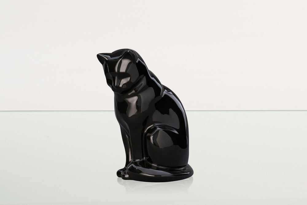 Pulvis Art Urns Pet Urn Neko Pet Urn for Ashes - Lamp Black | Ceramic | Handmade Cat Urn