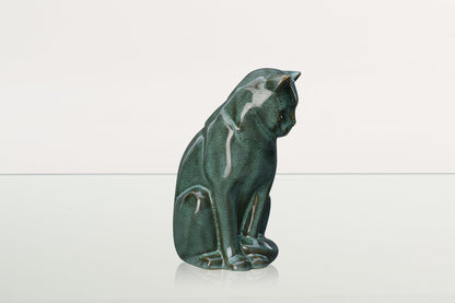 Neko Pet Urn for Ashes - Oily Green Melange | Ceramic | Handmade Cat Urn - Pulvis Art Urns