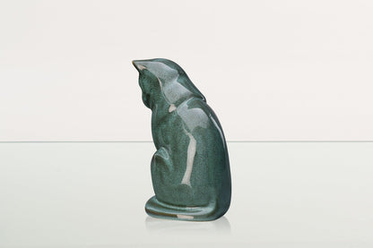 Neko Pet Urn for Ashes - Oily Green Melange | Ceramic | Handmade Cat Urn - Pulvis Art Urns