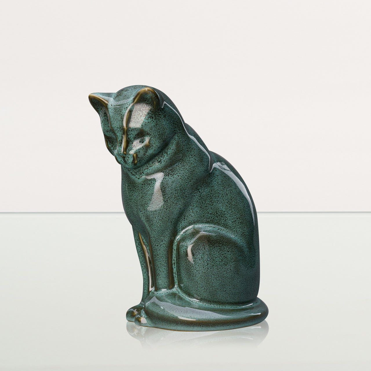 Neko Pet Urn for Ashes - Oily Green Melange | Ceramic | Handmade Cat Urn - Pulvis Art Urns