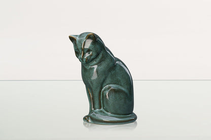 Neko Pet Urn for Ashes - Oily Green Melange | Ceramic | Handmade Cat Urn - Pulvis Art Urns