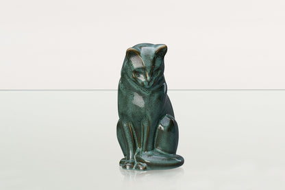 Neko Pet Urn for Ashes - Oily Green Melange | Ceramic | Handmade Cat Urn - Pulvis Art Urns