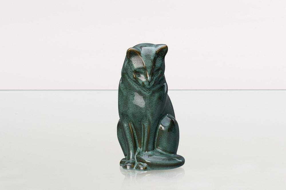 Pulvis Art Urns Pet Urn Neko Pet Urn for Ashes - Oily Green Melange | Ceramic | Handmade Cat Urn